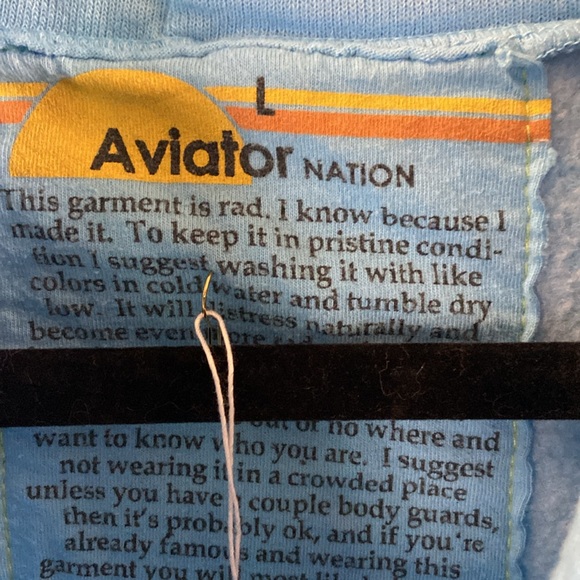 NWT Sz L Aviator Nation Sky Blue Zip Front Hoodie w/Rainbow Embroidery RARE - Picture 4 of 8